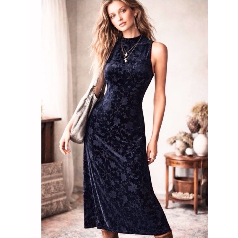 Vintage Whimsigoth Burnout Velvet Dress Witchy Fairy Floral Grunge Blue Size 14